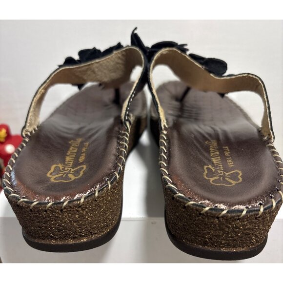Glamourella Vera Pella Sandles Womens Floral Brown Wedge Leather Size 37 US 6.5 - Picture 6 of 10